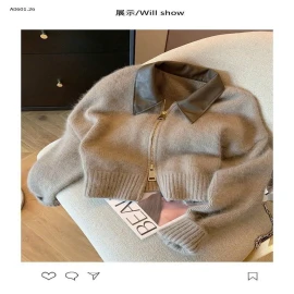 ÁO KHOÁC LEN PHỐI CỔ DA- sỉ 145k 