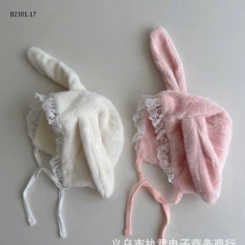 MŨ LÔNG TAI THỎ VIỀN REN CHO BÉ-sỉ 79k