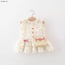 VÁY SÁT NÁCH VIỀN BÈO CHẤM BI BG - si 124k