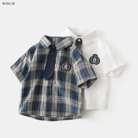 SƠ MI CỘC TAY PHỐI CÀ VẠT NHÀ WAPY.PY - sỉ 99k