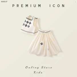 Bộ đồ thêu hoa bé gái áo yếm  hai mảnh nhà Premium-Sỉ 148k
