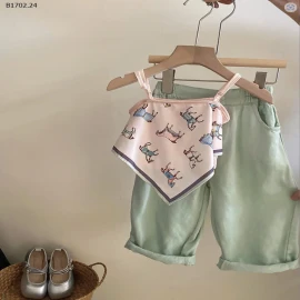 Set áo lụa yếm phối quần suông cho bé gái-Giá sỉ như sau: áo : 131k quần : 143k