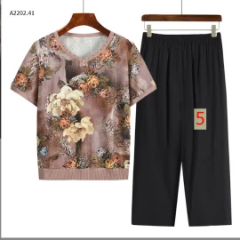 SET BỘ ÁO HỌA TIẾT MIX QUẦN ĐEN CẠP CHUN TRUNG NIÊN-sỉ 170k