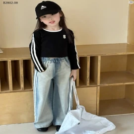 QUẦN JEANS SUÔNG PHỐI SỌC BÉ GÁI -sỉ 165k