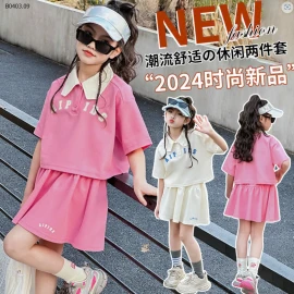 SET ÁO POLO MIX CHÂN VÁY CHO BÉ GÁI SZ ĐẠI-sỉ 197k