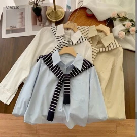 ÁO SƠ MI KẺ KÈM KHĂN NỮ -sỉ 185k