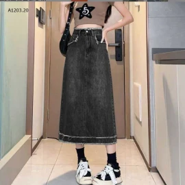 CHÂN VÁY JEAN PHỐI TUA RUA NỮ DÁNG DÀIsỉ 135k