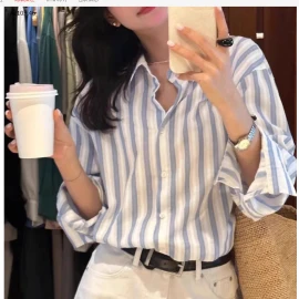 ÁO SƠ MI KẺ XANH BẢN TO CHO NỮ -sỉ 179k