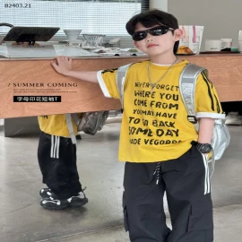 Áo phông vàng chữ tay phối kẻ sz đại -sỉ 125k