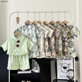 SET SƠ MI QUẦN SHORT HOẠ TIẾT HOA LÁ CHO BÉ TRAI-sỉ Sz 80-110 : 80k            Sz 120-150 : 94k