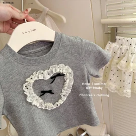 SET ÁO THUN MIX CHÂN VÁY REN CHẤM BI BG - sỉ 240k