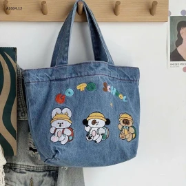 GOM TÚI XÁCH BÒ THÊU CARTOON RẺ  - sỉ 55k