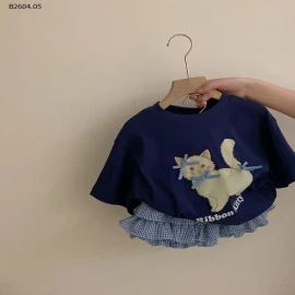 SET ÁO THUN ĐÍNH NƠ + CHÂN VÁY CARO TẦNG XÒE BÉ GÁI-sỉ Áo : 118k            Váy : 164k 