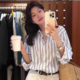 ÁO SƠ MI KẺ XANH BẢN TO CHO NỮ -sỉ 183k