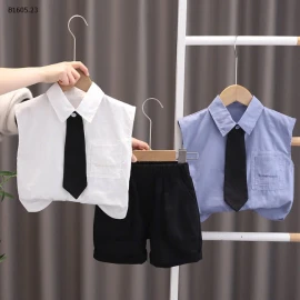 SET ÁO SƠ MI KÈM CÀ VẠT MIX SHORT CẠP CHUN-sỉ 120k