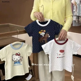 ÁO THUN HELLO KITTY CHẤM BI CHO BÉ GÁI  - sỉ 51k