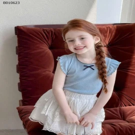 CHÂN VÁY REN TRẮNG GẮN NƠ CHO BÉ GÁI- sỉ 163k