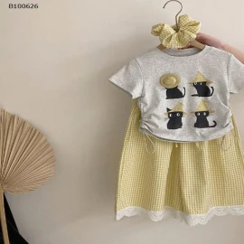 SET ÁO THUN RÚT EO VÀ QUẦN SUÔNG KẺ PHỐI REN BG- sỉ áo: 129k / quần: 171k 