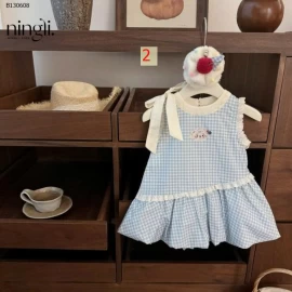 Áo kẻ caro xanh trắng cho bé gái -Sỉ 129k