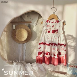 VÁY CÔNG CHÚA HỌA TIẾT ĐỎ-Sỉ 145k