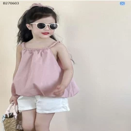 ÁO CỔ YẾM PHỐI QUẦN SHORT CHO BÉ GÁI-Sỉ Áo: 169k  Quần: 136k