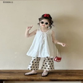 SET ÁO SÁT NÁCH MIX QUẦN ỐNG LOE BÉ GÁI-Sỉ giá  áo:  142k quần: 139k set 262k