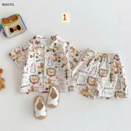 BỘ SƠ MI HOẠ TIẾT CHO BÉ TRAI-Sỉ giá set sơ mi: 130k  áo trắng: 81k 