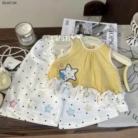 SET ÁO SÁT NÁCH VÀNG MIX QUẦN TRẮNG CHẤM BI-Sỉ giá áo: 115k  quần: 118k 