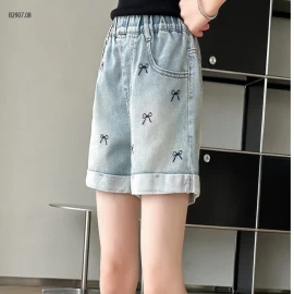 SHORT JEANS GẤP GẤU THÊU NƠ-Sỉ giá 145k
