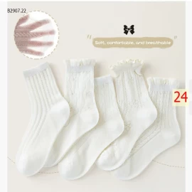 Tất trẻ em mỏng kiểu chữ A ống giữa ren cotton-Sỉ giá 54k/set 5 đôi tất