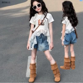 SET ÁO THUN REN PHỐI QUẦN SHORT JEAN BG  - sỉ 206k
