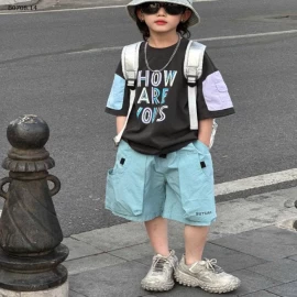 ÁO PHÔNG TAY PHỐI MÀU SHORT XANH CHO BT - sỉ áo = quần: 150k