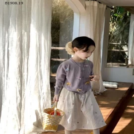 SET ÁO LEN CARDIGAN NƠ MIX CHÂN VÁY DÀI-Sỉ giá  áo: 147k  váy: 138k