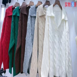 Áo len cổ tròn cổ tròn retro polo trơn-sỉ 208k