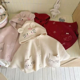   ÁO CHOÀNG LEN MÈO NƠ CHO BÉ-Giá sỉ 210k