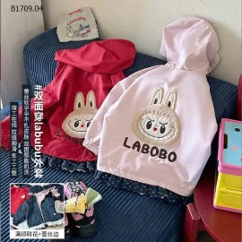 ÁO KHOÁC MŨ 2 MẶT LABUBU CHO BÉ - sỉ 222k