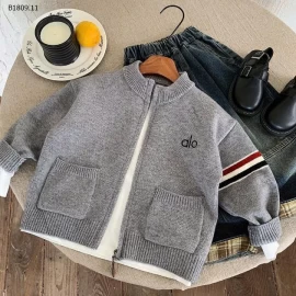 Áo len ALO xám khóa kéo -Giá sỉ Sz 90-120: 173k Sz 140-160:187k 