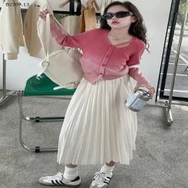 SET ÁO LEN CARDIGAN MIX CHÂN VÁY XẾP LY DÁNG DÀI- Giá sỉ áo: 213k  váy: 165k 