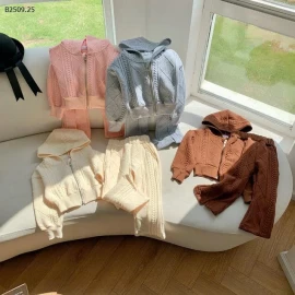 Bộ đồ len có mũ trùm đầu thu đông cho bé - sỉ giá 225k/bộ 