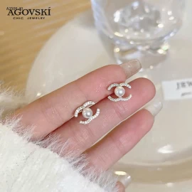 Bông tai đinh tán ngọc trai nhà Agovsky - S925 -Giá sỉ 142k