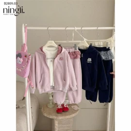 SET NỈ HỒNG KẺ CARO NINGLI-Giá sỉ 208k