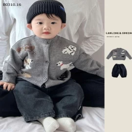 Áo len cardigan len họa tiết cún con mix quần - giá sỉ  áo giá 143k quần  giá  120k