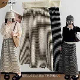 CHÂN VÁY KẺ DÁNG DÀI MANUVIVI  NỮ-Giá sỉ 125k