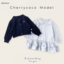 Bộ váy sơ mi  cardigan dệt kim 2 mảnh cho bé- giá sỉ 297k