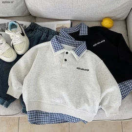 Áo nỉ sơ mi POLO cho bé  2025 giả hai mảnh cổ kép - sỉ 165k