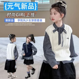 SET VÁY SƠ MI KẺ MIX ÁO GILE BG-Giá sỉ 299k