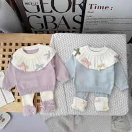 SET ĐỒ LEN CỔ BÚP BÊ KÈM NƠ-Giá sỉ 199k