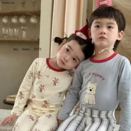 Bộ đồ ngủ cotton xoăn  nhà Hey Honey  thu đông cho bé -: sỉ giá  size 90-110 giá 138k size 120-130 giá 150k size 140-150 giá 164k