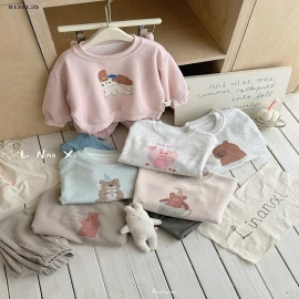 BỘ ĐỒ NỈ HOẠT TIẾT HOẠT HÌNH NHÀ  LINANXI -Giá sỉ 232k