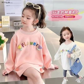 Váy áo nỉ in chữ cho bé gái mùa xuân và mùa thu 2025 phong cách mới -sỉ 190k